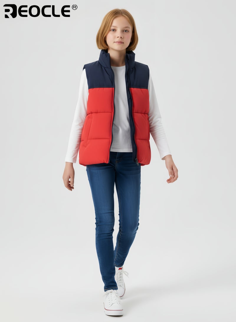 REOCLE Kid's Unisex Puffer Vest with Heavyweight Warmth and Insulated Design Boys Girls Outerwear Vest with Front Zipper for Cold Weather Play - Image 2